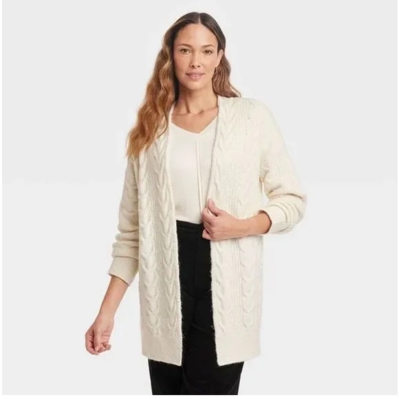 Knox Rose Sweaters - NWT KNOX ROSE Duster Cardigan, Cream, Large, Long Cable Knit Sweater